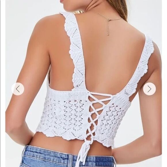 Crochet cropped tank top with tie up back size s - Picture 2 of 5